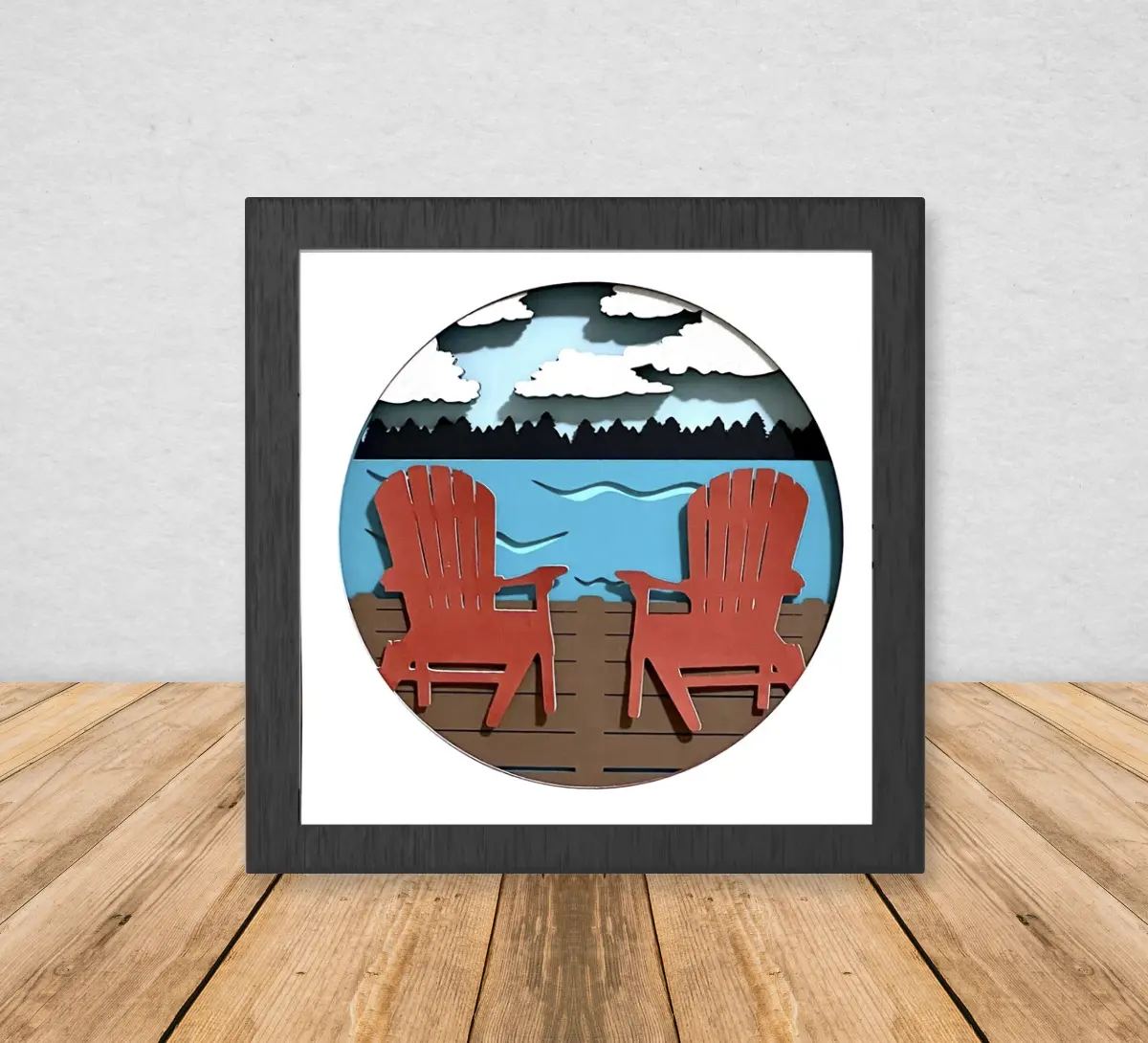 Back Porch Lake Day Engraving 3-D Layered Cabin Wall Decor Angel Tree Designs