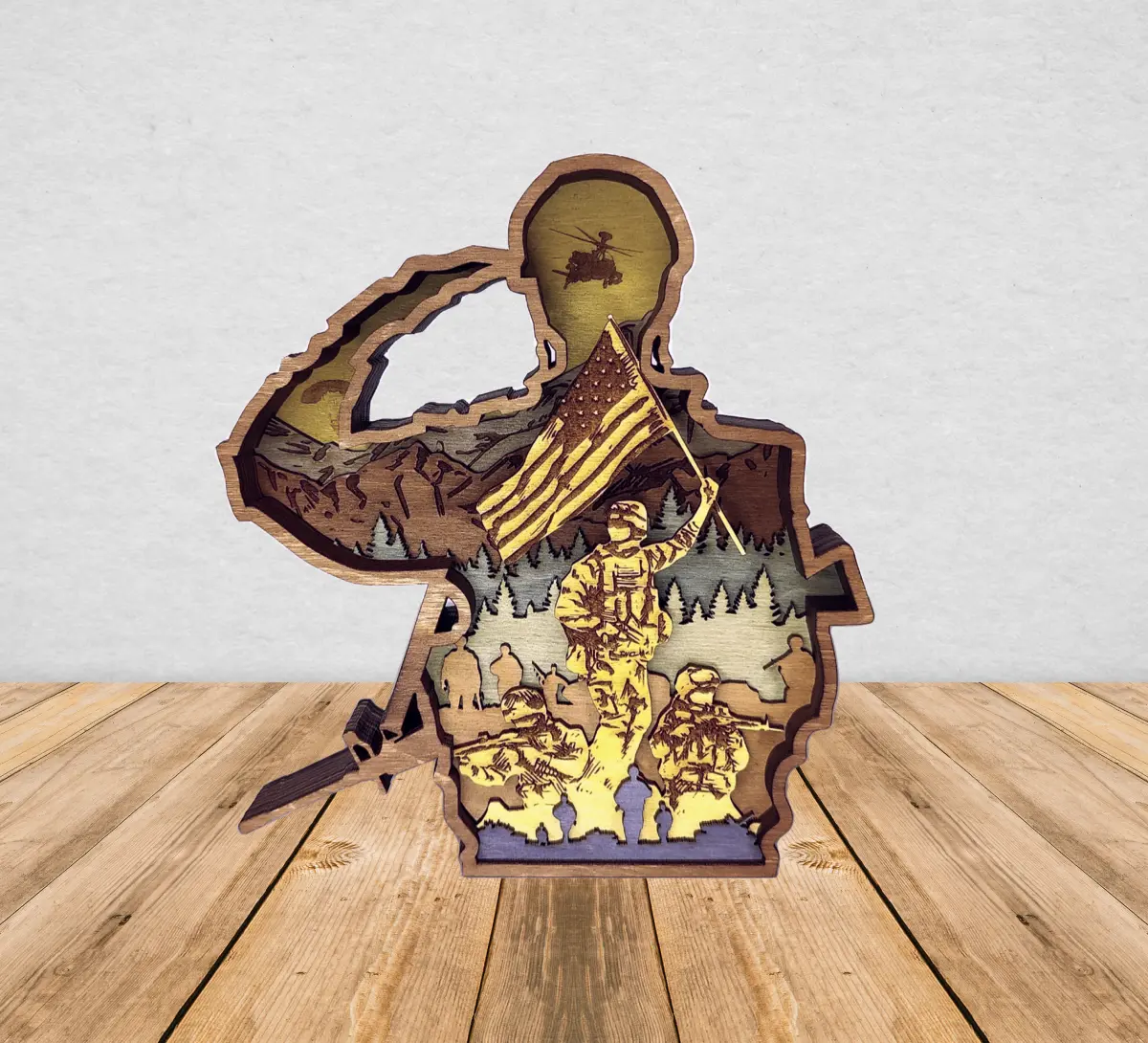 Support Our Troops Wall Hanging Gift Home Decor 3-D Laser Engraving Angel Tree Designs