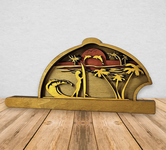 Beach Surfing Sunrise in a Cap Beach House Wall Hanging Decoration Angel Tree Designs