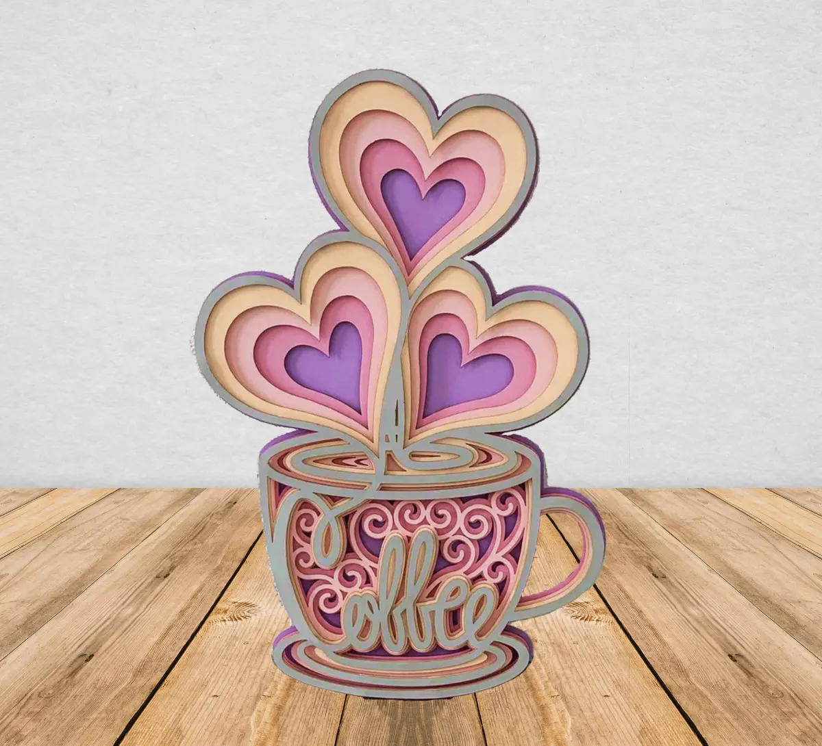 Coffee Sign 3-D Cup Kitchen Decor Restaurant Wall Hanging Cut Wood Angel Tree Designs