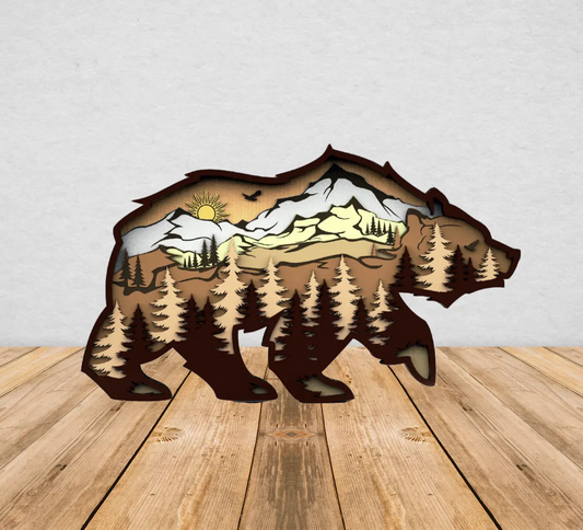 Grizzly Bear National Park Forests Rocky Mountains Layered Laser Cut 3-D Sign Decor Angel Tree Designs