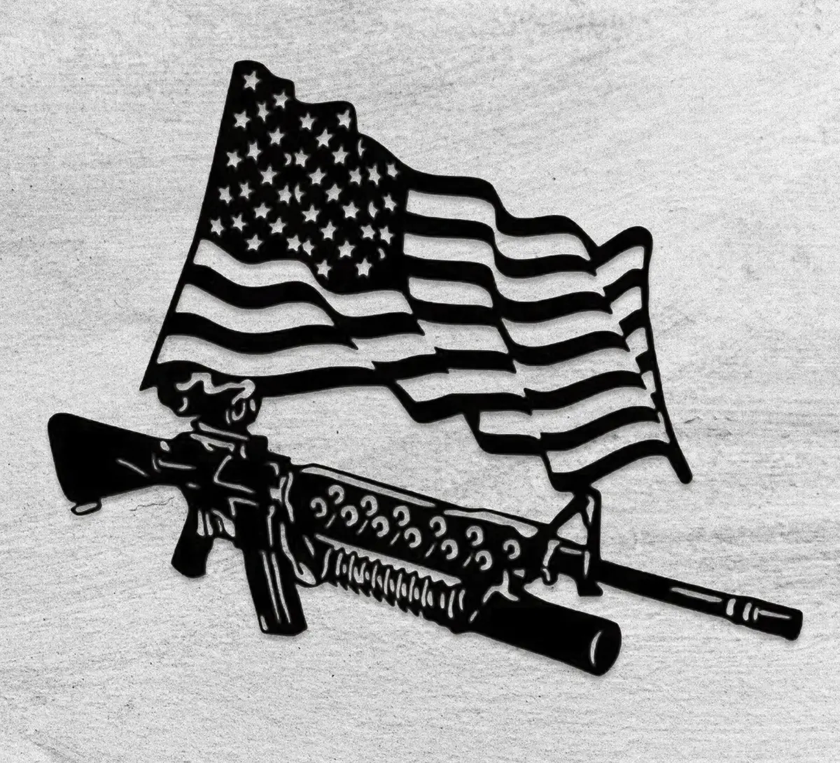 Patriotic American Flag with Gun 2-D Engraving Wall Hanging Angel Tree Designs