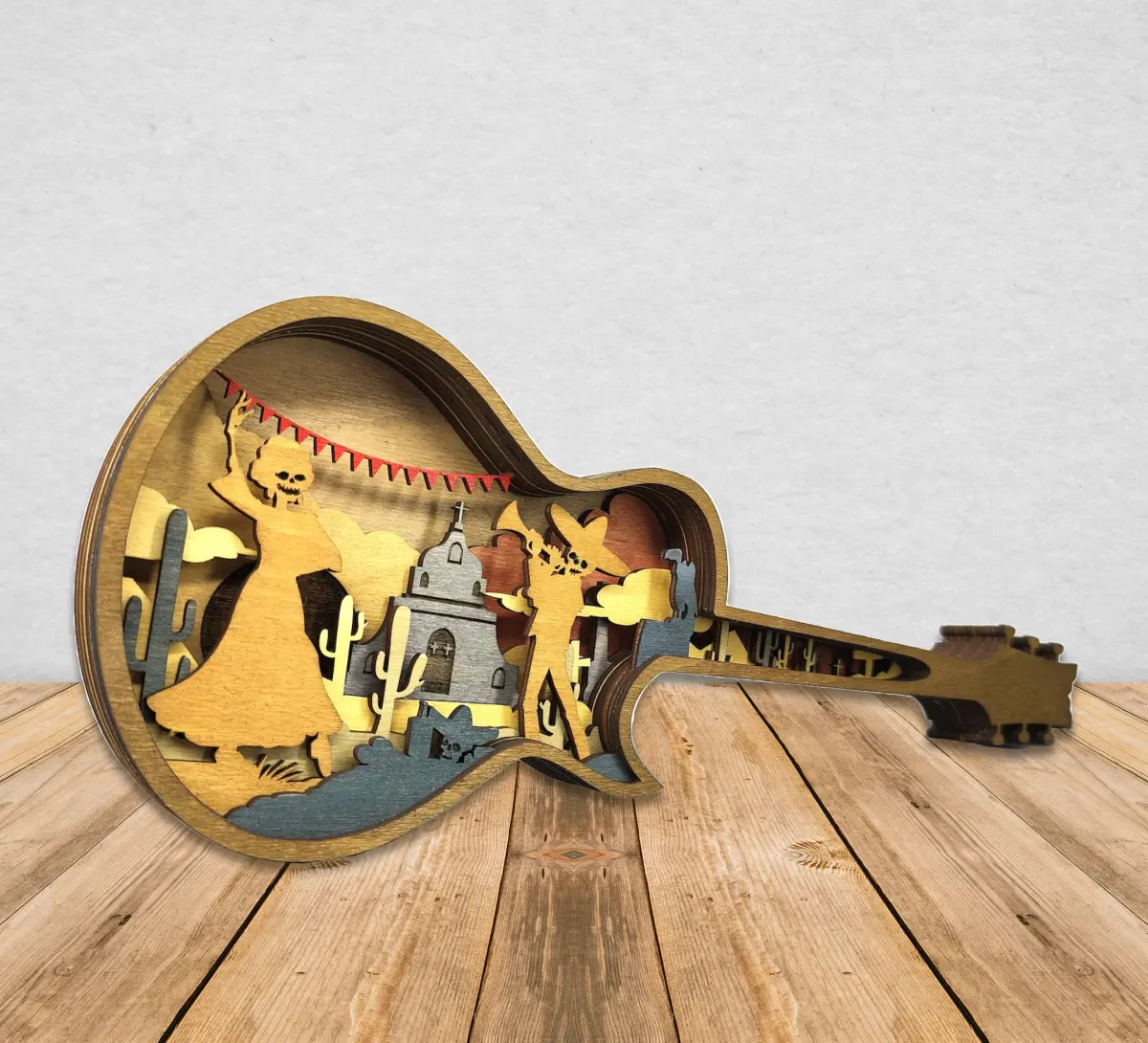 Southwest Fiesta Guitar Scene 3-D Layered Cinco de Mayo Decoration Angel Tree Designs